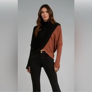 Elan Black and Brown Colorblock Turtleneck Sweater
